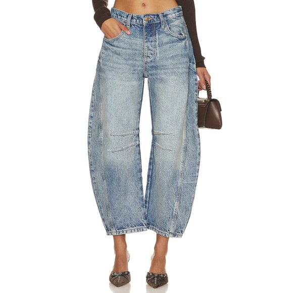 Free People Denim - FREE PEOPLE WE THE FREE Good Luck Mid Rise Barrel Jeans Ultra Light Beam 31S